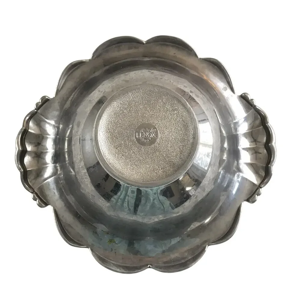 Lenox Pewter Bowl Salad Serving Centerpiece Olive Branch 15